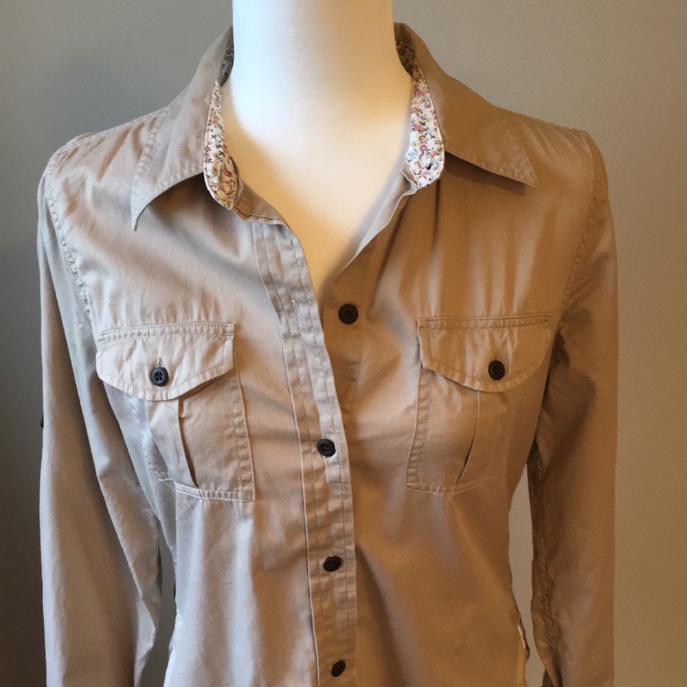 Lucky Brand tan button up long sleeved shirt